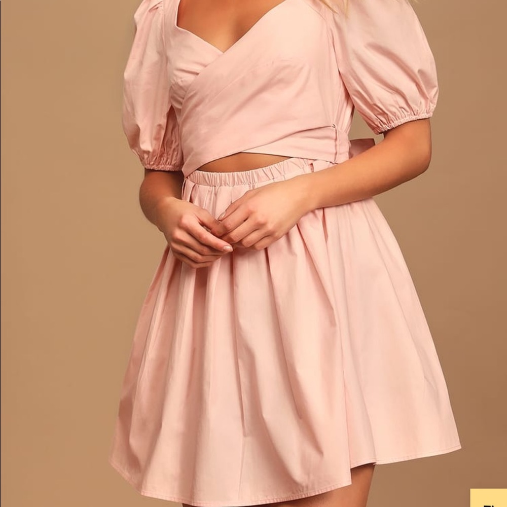 Blush Pink Puff Sleeve Backless Mini Dress